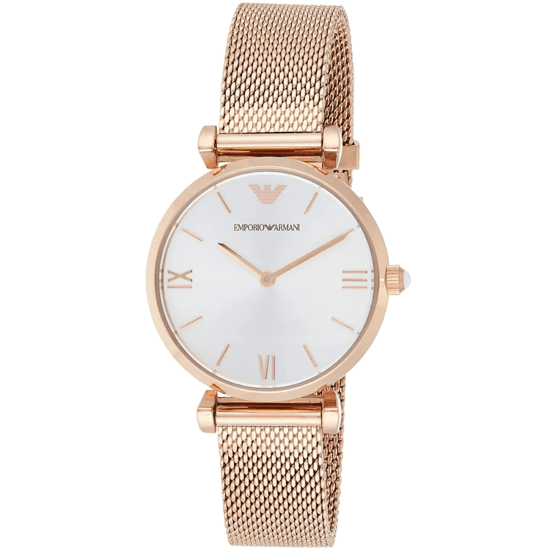 Emporio Armani AR1956 Gianni T-Bar Ladies Rose Gold Mesh Watch - Image 3