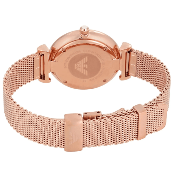 Emporio Armani AR1956 Gianni T-Bar Ladies Rose Gold Mesh Watch - Image 4