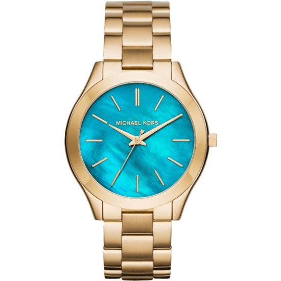 Michael Kors MK3492 Slim Runway 42mm Gouden Roestvrij Stalen Dameshorloge Blauw Wijzerplaat - Image 1