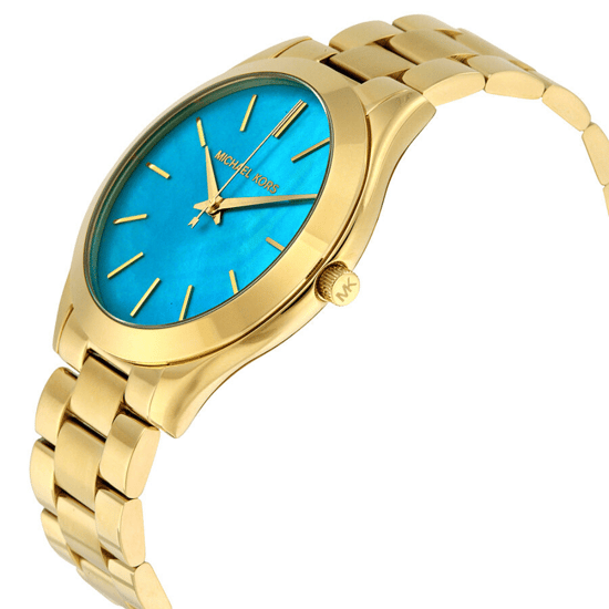 Michael Kors MK3492 Slim Runway 42mm Gouden Roestvrij Stalen Dameshorloge Blauw Wijzerplaat - Image 4