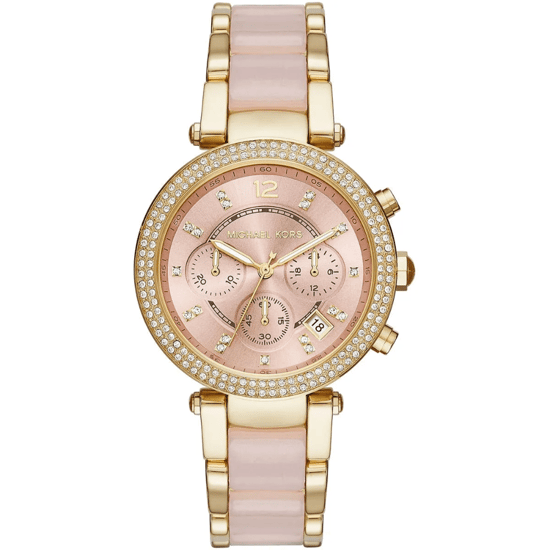 Michael Kors Parker MK6326 Roze Wijzerplaat Dameshorloge 39mm Gouden Roestvrij Staal - Image 1