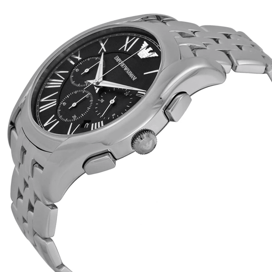 Emporio Armani AR1786 Heren Chronograaf Horloge, Zwarte Wijzerplaat, Zilver RVS - Image 4