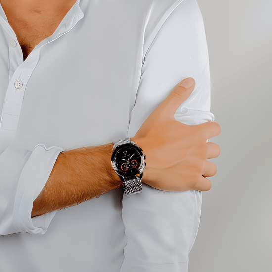 Maserati Traguardo herenhorloge met chronograaf, zwarte wijzerplaat en zilverkleurige mesh armband - Image 5