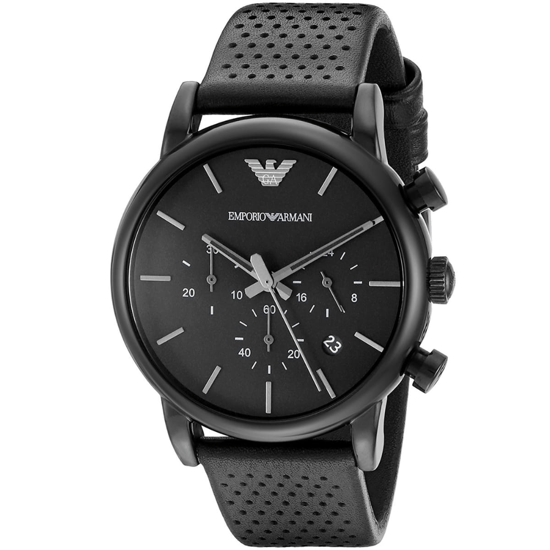 Emporio Armani Luigi AR1737 Heren Chronograaf Horloge 41 mm Zwart Leder - Image 3