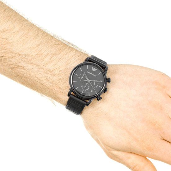 Emporio Armani Luigi AR1737 Heren Chronograaf Horloge 41 mm Zwart Leder - Image 6
