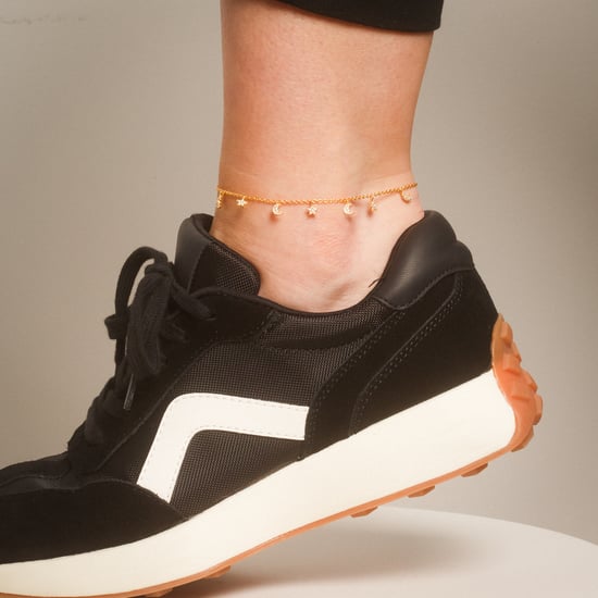 Gold Plated Sterling Silver Moon & Star CZ Charm Anklet - Image 3