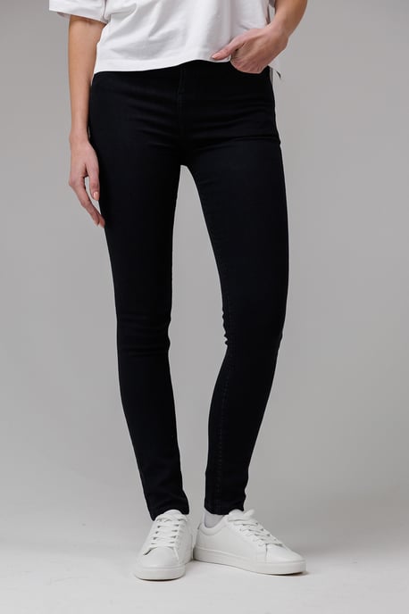 Black Cotton Blend Stretch High Rise Skinny Denim Jeans - Image 1