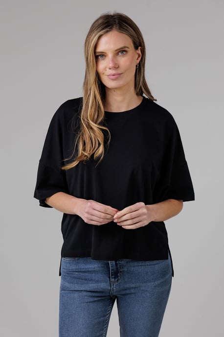 Black 2 Pack Cotton Crew Neck Boxy Fit Short Sleeve T-Shirts - Image 2