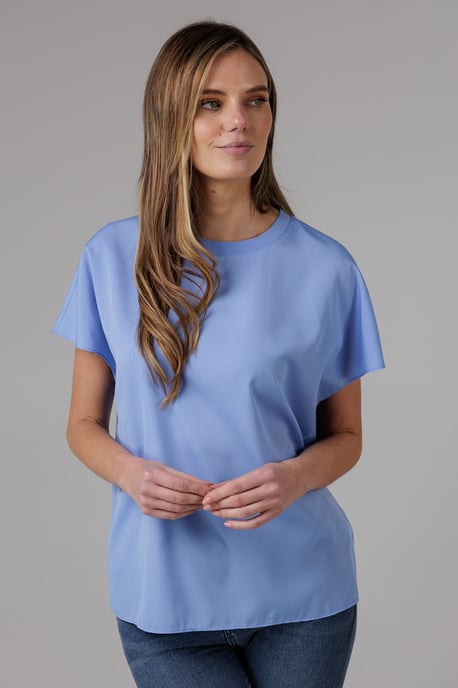 Blue Crew Neck Short Sleeve Crepe Top - Image 4