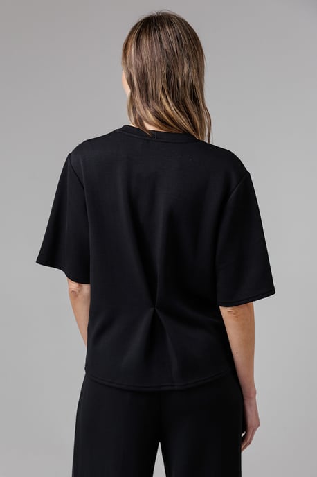 Black Luxe Short Sleeve Crew Neck Pinched Top - Image 2