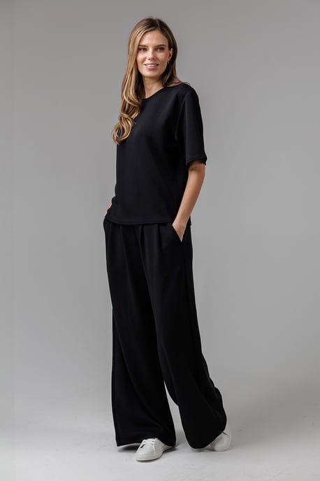 Black Luxe Short Sleeve Crew Neck Pinched Top - Image 3