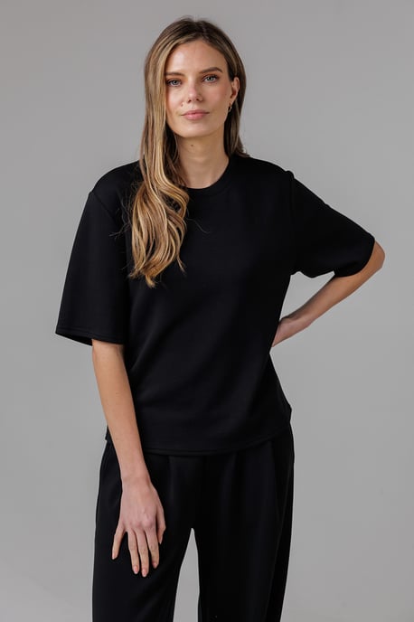 Black Luxe Short Sleeve Crew Neck Pinched Top - Image 4