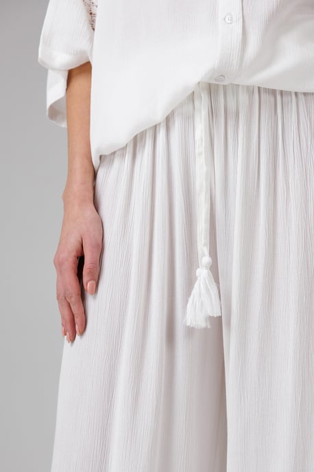White Crinkle Trim Elasticated Drawstring Waist Wide Leg Trousers - Image 4
