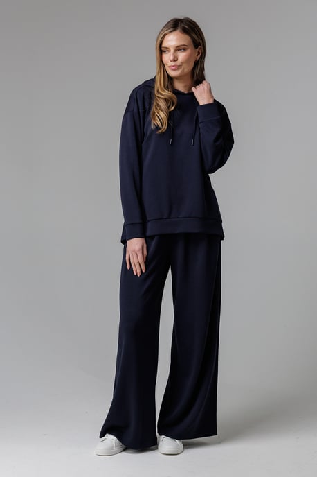 Navy Luxe Wide Leg Draped Trouser - Image 4