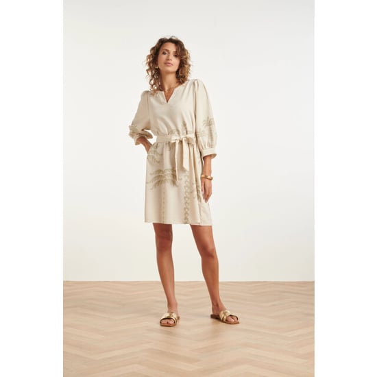 Smashed Lemon Linnen-look jurk met geborduurde palmbomen | - Image 1