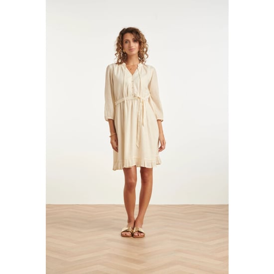 Smashed Lemon Crème mini-jurk met ruches en tailleband | - Image 1