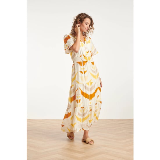 Smashed Lemon Midi v hals jurk met oranje aztec print | - Image 5