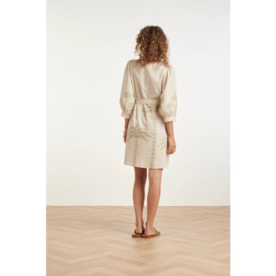 Smashed Lemon Linnen-look jurk met geborduurde palmbomen | - Image 5