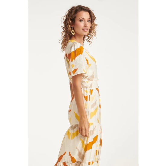 Smashed Lemon Midi v hals jurk met oranje aztec print | - Image 6