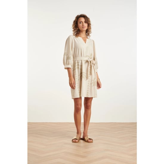 Smashed Lemon Linnen-look jurk met geborduurde palmbomen | - Image 6
