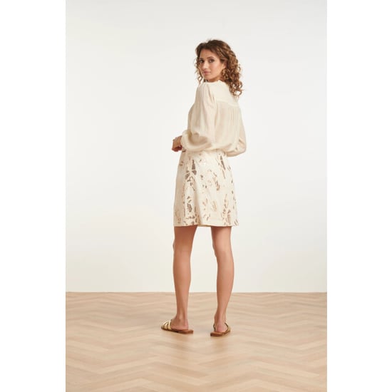 Smashed Lemon Crème blouse met gesmokte details en boho rijgsluiting | - Image 2