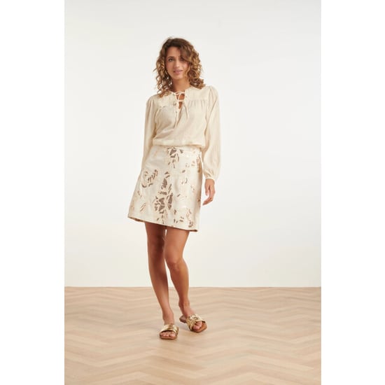 Smashed Lemon Crème blouse met gesmokte details en boho rijgsluiting | - Image 3
