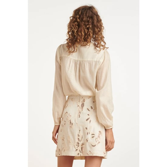 Smashed Lemon Crème blouse met gesmokte details en boho rijgsluiting | - Image 6