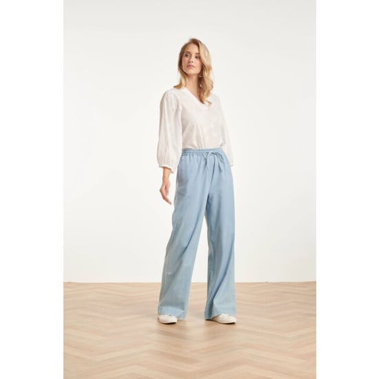 Smashed Lemon Lichtblauwe wide leg broek met koordsluiting | - Image 1