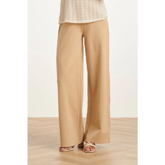 Smashed Lemon Zand wide leg pantalon met elastische taille | - Image 3