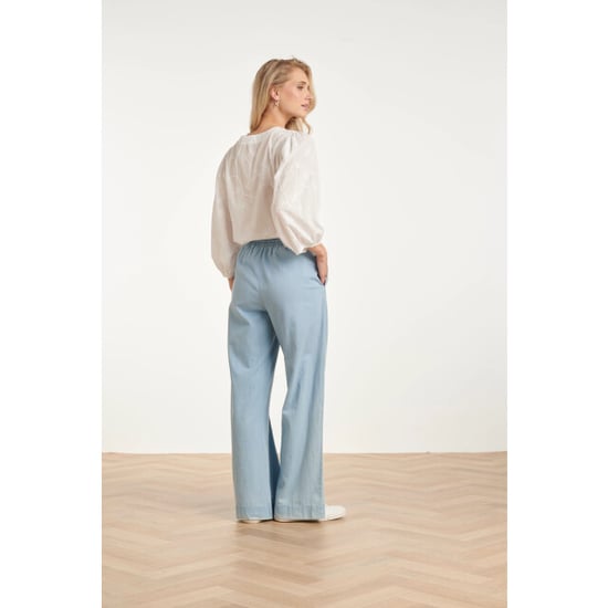 Smashed Lemon Lichtblauwe wide leg broek met koordsluiting | - Image 3