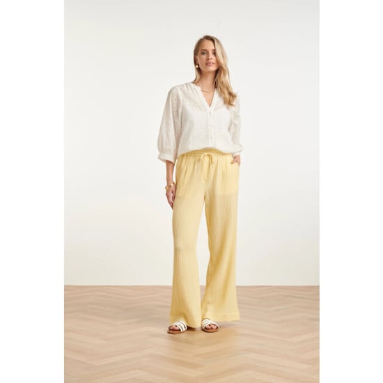Smashed Lemon Wide leg mousseline broek met strikkoord | - Image 1