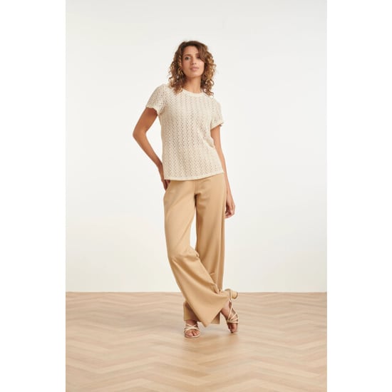 Smashed Lemon Zand wide leg pantalon met elastische taille | - Image 6