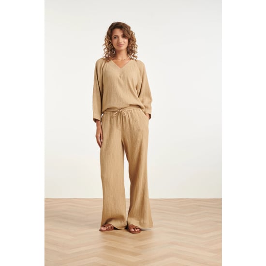 Smashed Lemon Wide leg mousseline broek met strikkoord | - Image 1