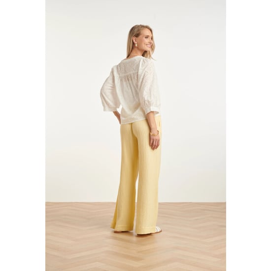 Smashed Lemon Wide leg mousseline broek met strikkoord | - Image 3