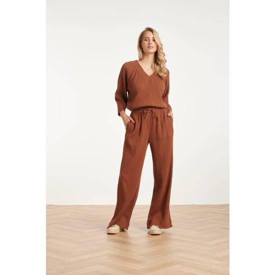 Smashed Lemon Wide leg mousseline broek met strikkoord | - Image 2