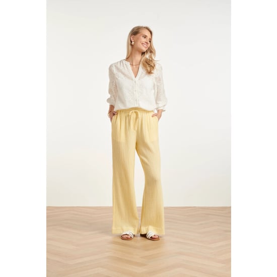 Smashed Lemon Wide leg mousseline broek met strikkoord | - Image 4
