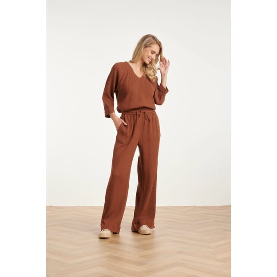 Smashed Lemon Wide leg mousseline broek met strikkoord | - Image 4