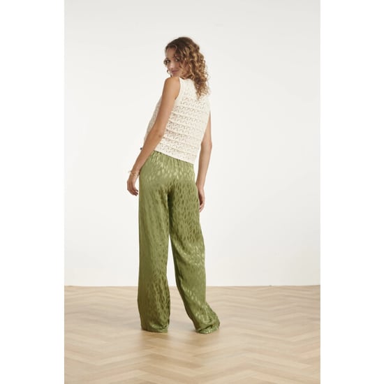 Smashed Lemon Glinsterende wide-leg pantalon met dieren print in olijfgroen | - Image 4