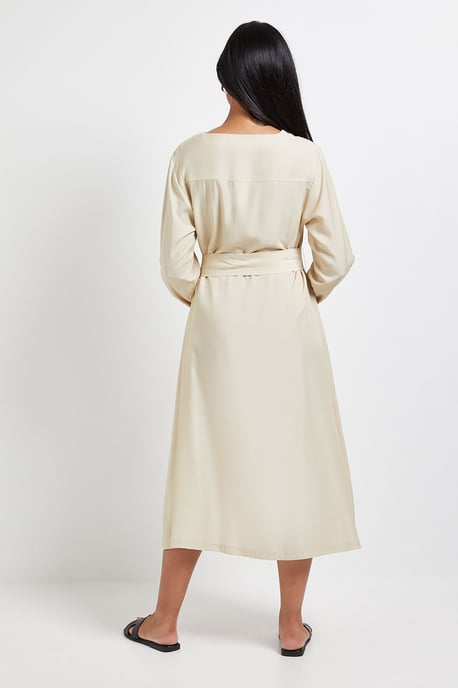 Petite Denim Look Tie Waist Midi Dress - Image 3