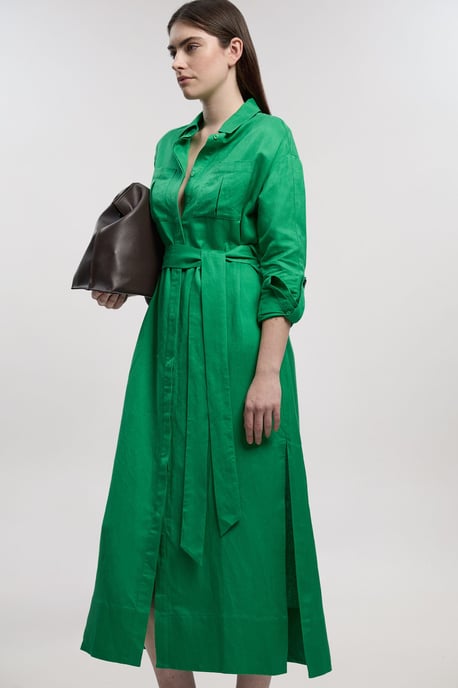 Viscose Linen Woven Belted Shirt Dress - Image 2