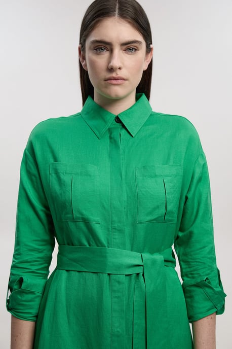 Viscose Linen Woven Belted Shirt Dress - Image 3