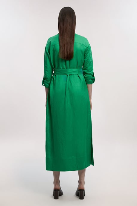 Viscose Linen Woven Belted Shirt Dress - Image 4