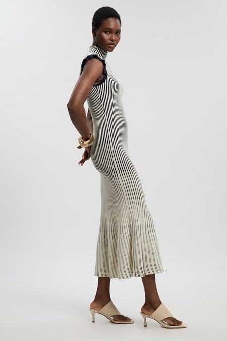 Pointelle Frill Sleeve Knit Midi Dress - Image 2