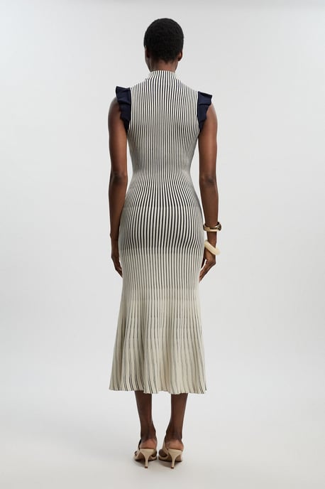 Pointelle Frill Sleeve Knit Midi Dress - Image 4