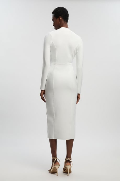Figure Form Bandage Asymmetric Zip Detail Midi Dress - Image 4