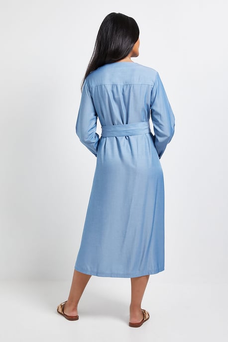 Petite Denim Look Tie Waist Midi Dress - Image 3