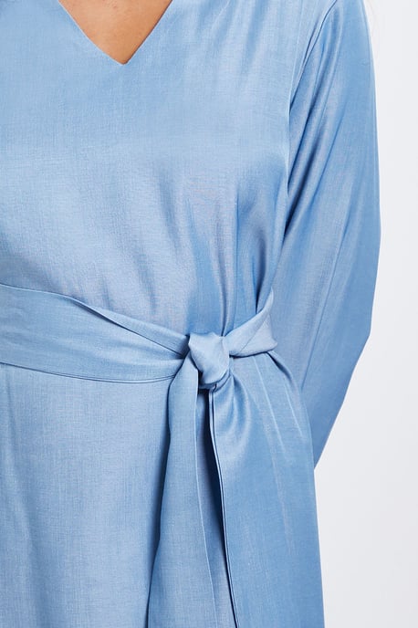 Petite Denim Look Tie Waist Midi Dress - Image 5