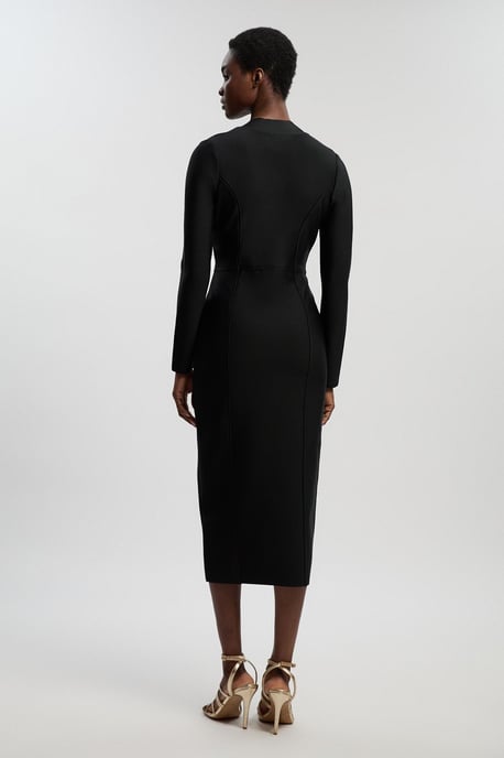 Figure Form Bandage Asymmetric Zip Detail Midi Dress - Image 4