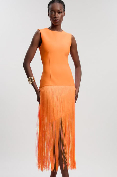 Figure Form Bandage Tassel Hem Knitted Dress - Image 1