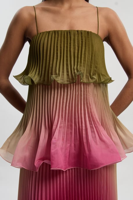 Pleated Slub Organdie Peplum Woven Maxi Dress - Image 3